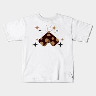 moth insect with stars illustration, ,moth insect, with stars ,illustration, vintage, horror, insects, flying insects, moth stars and moon, moth stars, Kids T-Shirt